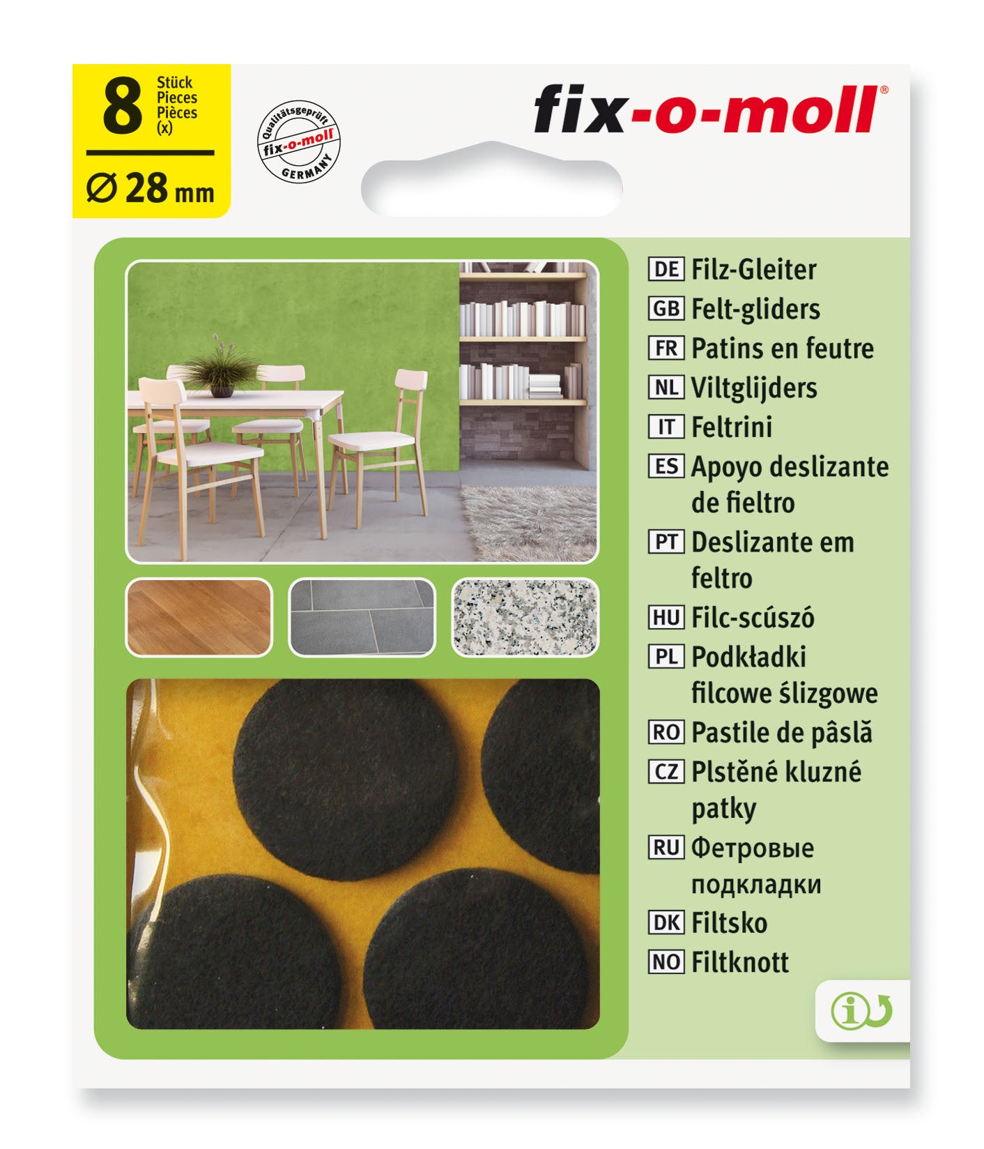 Filtknott selvklebende Brun 28mm (8 stk) - møbelknotter til parkett og stolben