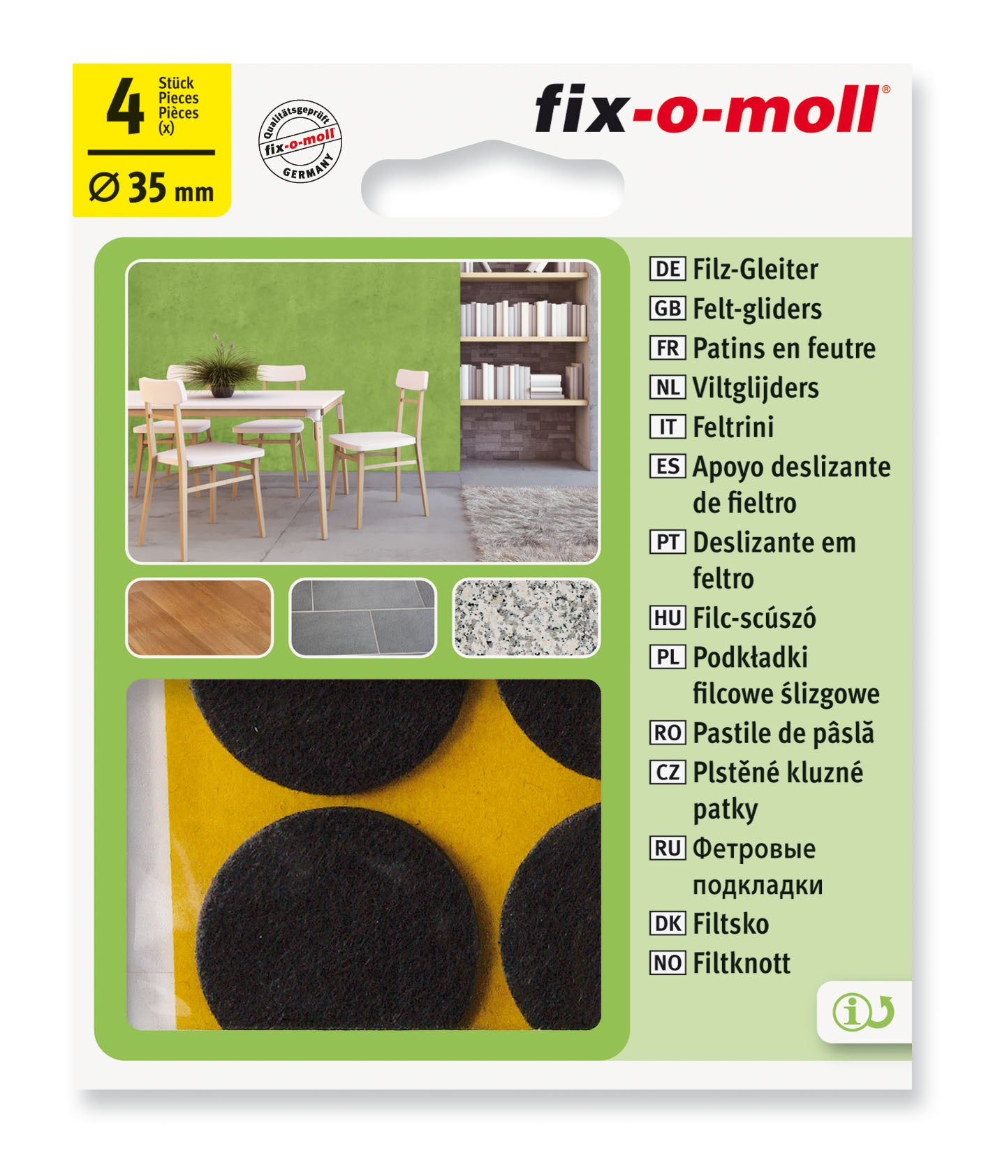 Filtknott selvklebende Brun 35mm (4 stk) - møbelknotter til parkett og stolben