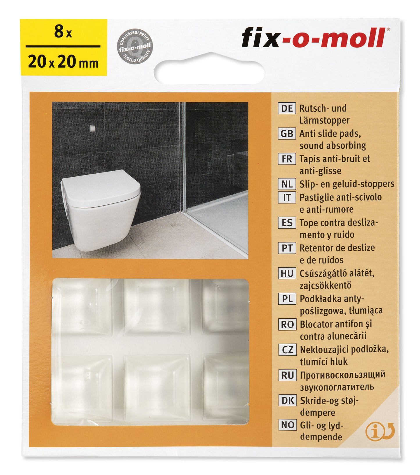 Støy & lyd dempende antiskliputer 20x20mm Transp. (8 stk)