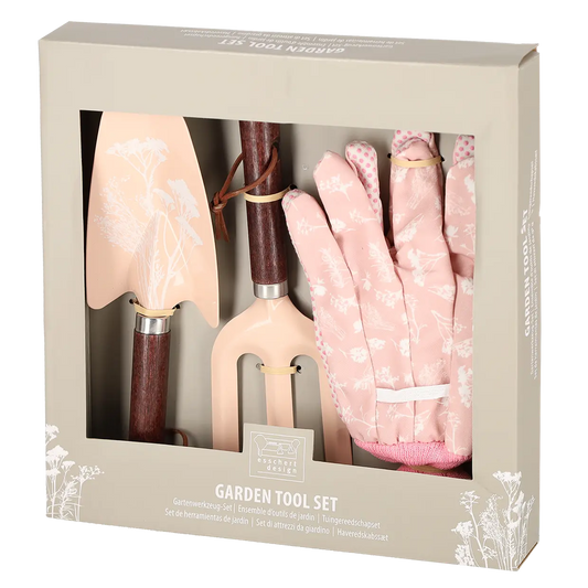 Hageredskap og hansker rosa