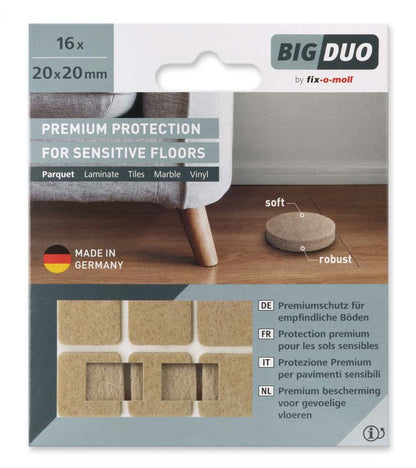 Filtknott selvklebende Beige Bigduo 20x20mm (16 stk) – beskytter parkett og gulv