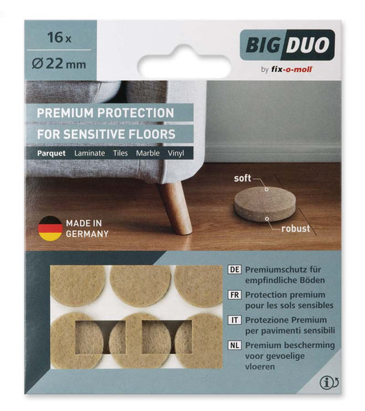 Filtknott selvklebende Beige Bigduo  22mm (16 stk) – beskytter parkett og gulv