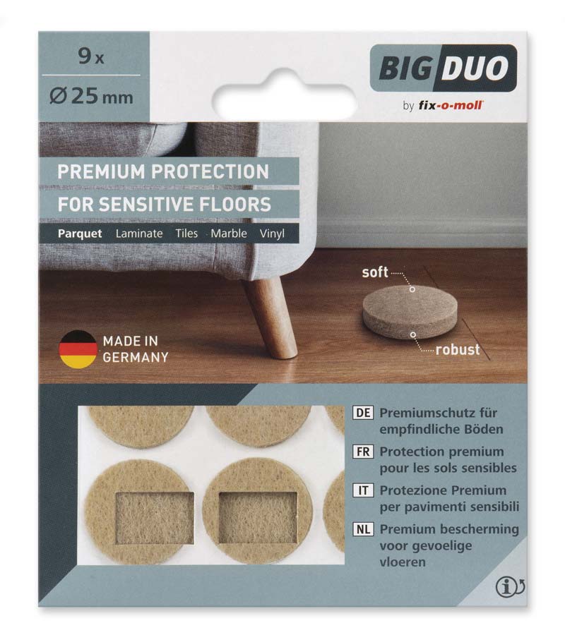 Filtknott selvklebende Beige Bigduo  25mm (9 stk) – beskytter parkett og gulv