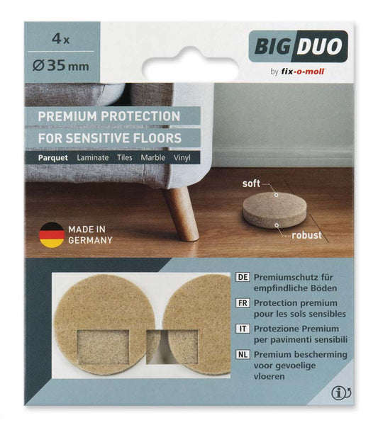 Filtknott selvklebende Beige Bigduo  35mm (4 stk) – beskytter parkett og gulv