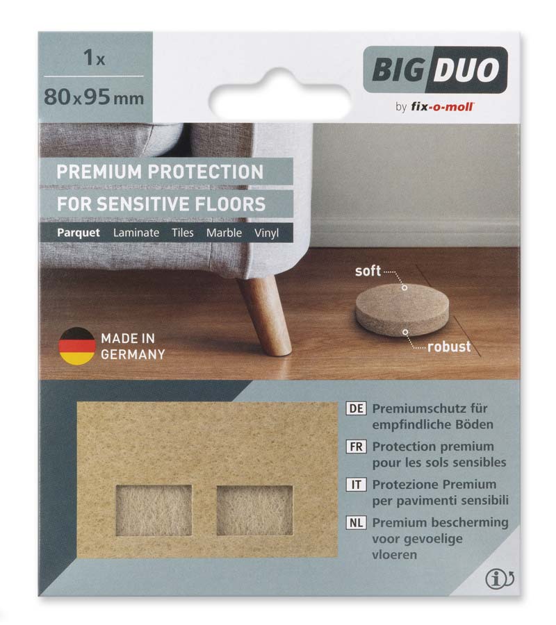 Filtknott selvklebende Beige Bigduo 80x95mm (1 stk) – beskytter parkett og gulv