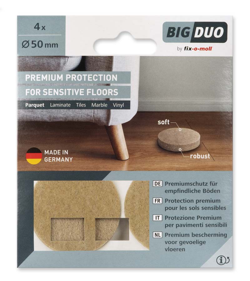 Filtknott selvklebende Beige BigDuo  50mm 4stk – beskytter parkett og gulv