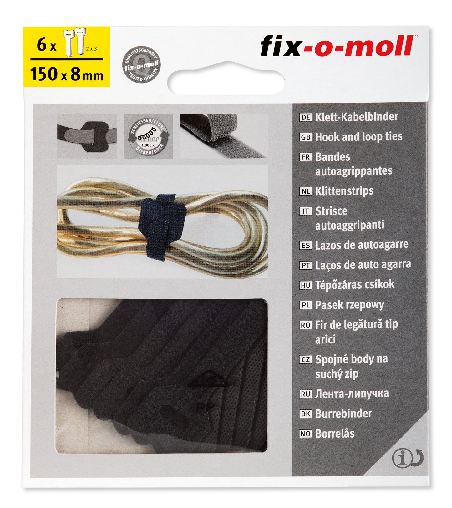 Borrelås kabel strips Sort 6 stk (15cmx8mm)