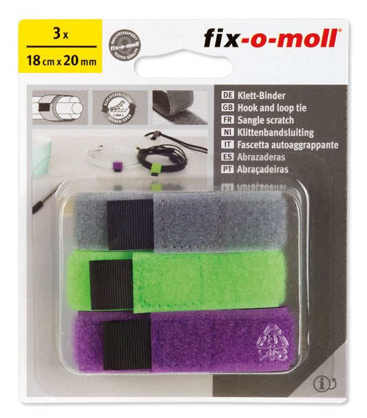 Borrelås Hook+Loop Grå, Grønn, Lilla 3stk