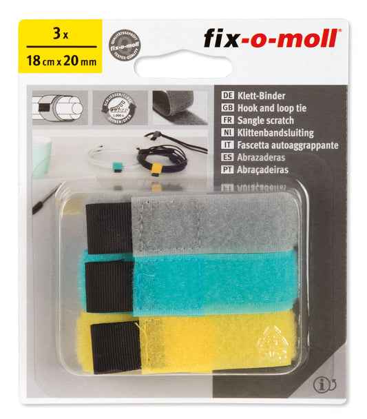 Borrelås Hook+Loop Grå, Turkis ,Gul 3stk