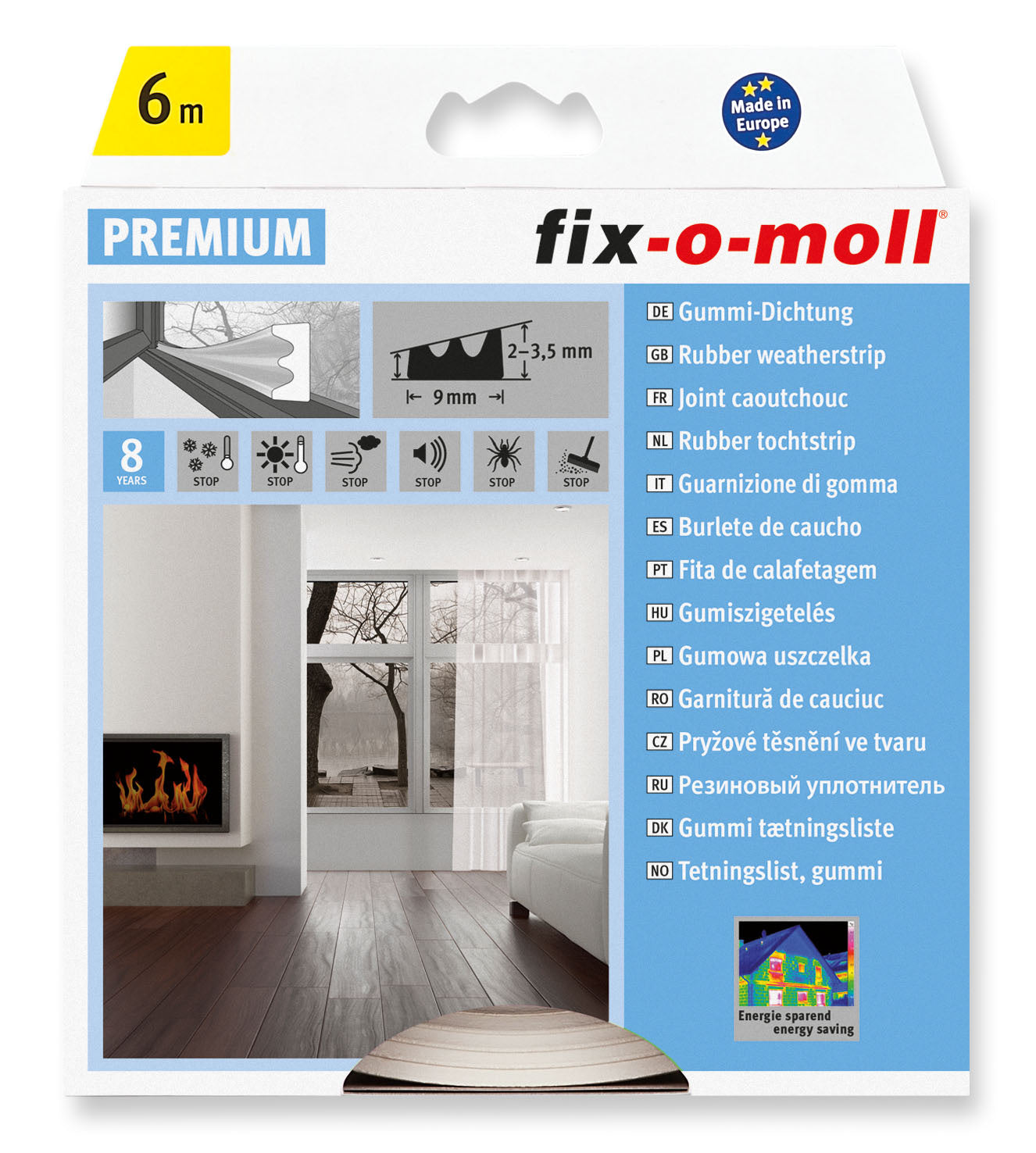 Tetningslist E ( K ) Hvit 6mx9mm