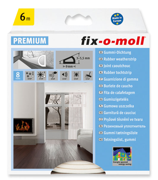 Tetningslist D Hvit 6mx9mm