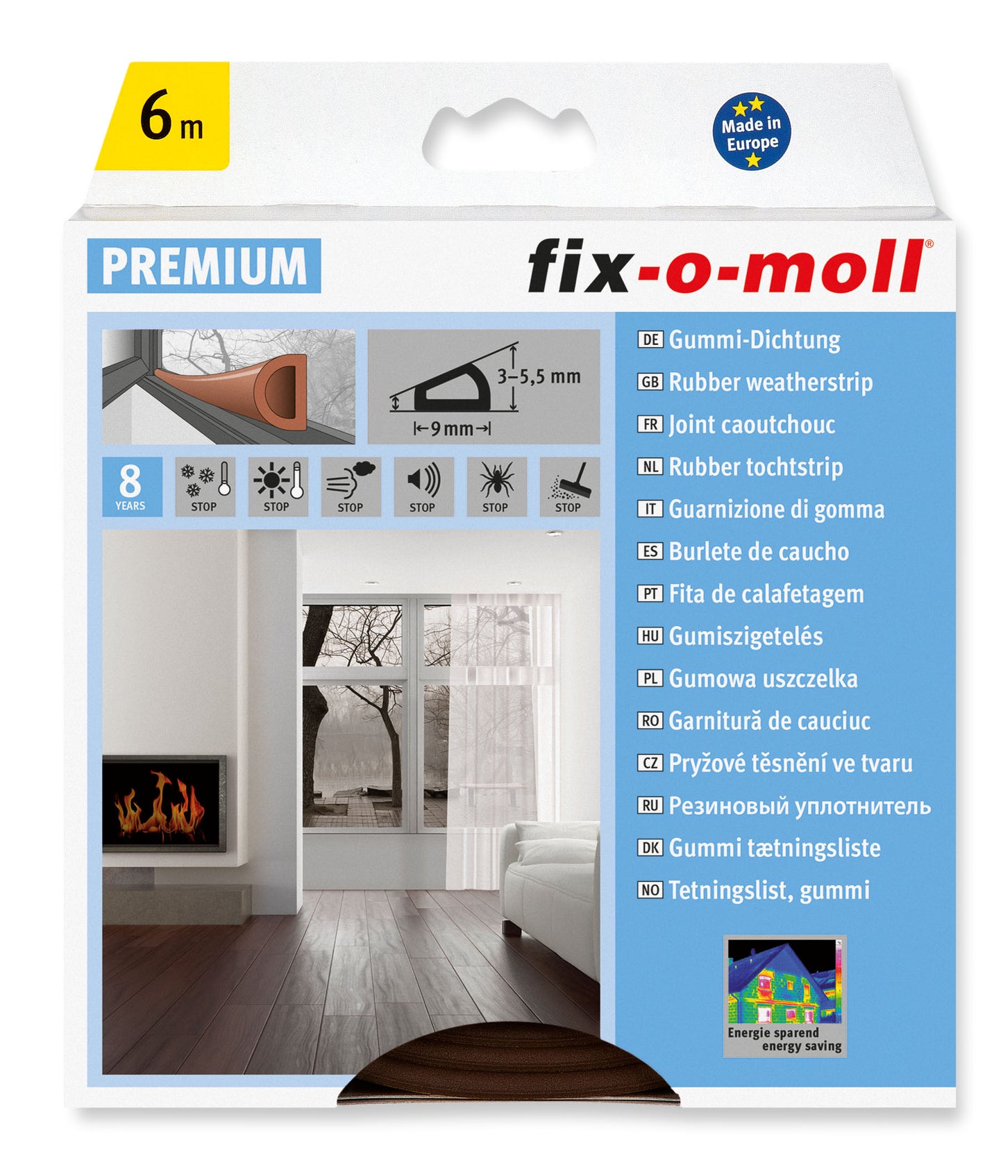 Tetningslist D Brun 6mx9mm