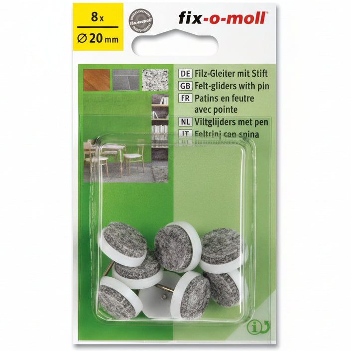 Filtknott m stift Hvit  20mm (8 stk)