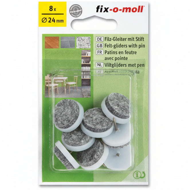 Filtknott m stift Hvit  24mm (8 stk)