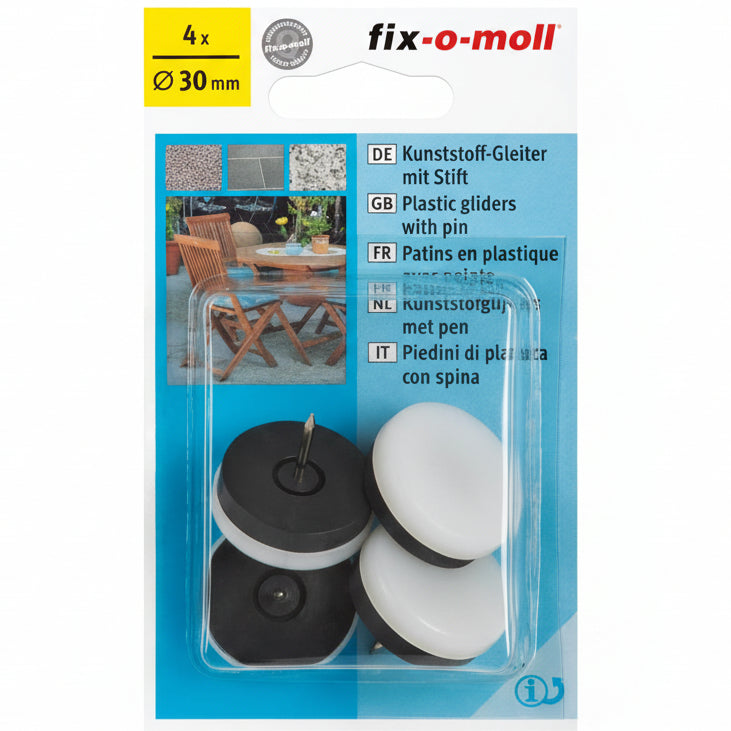 Plast m stift Hvit 30mm (4 stk)