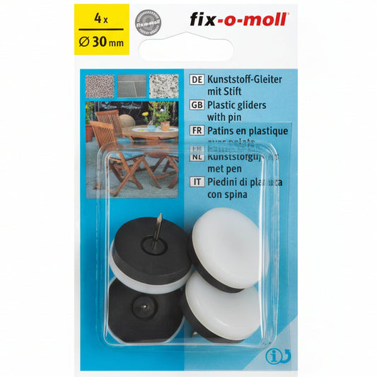 Plast m stift Hvit 30mm (4 stk)