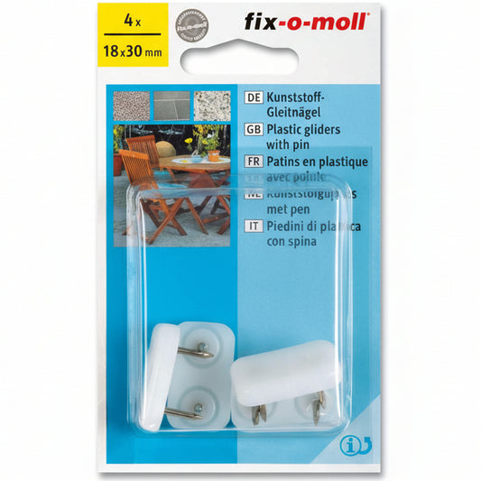 Plastglider Hage Hvit m stift 18mm x 30mm (4 stk)