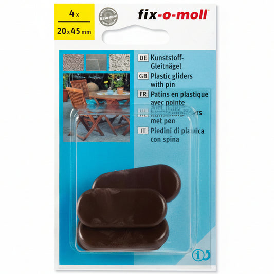 Plastglider Hage Brun m stift 20mm x 45mm (4 stk)