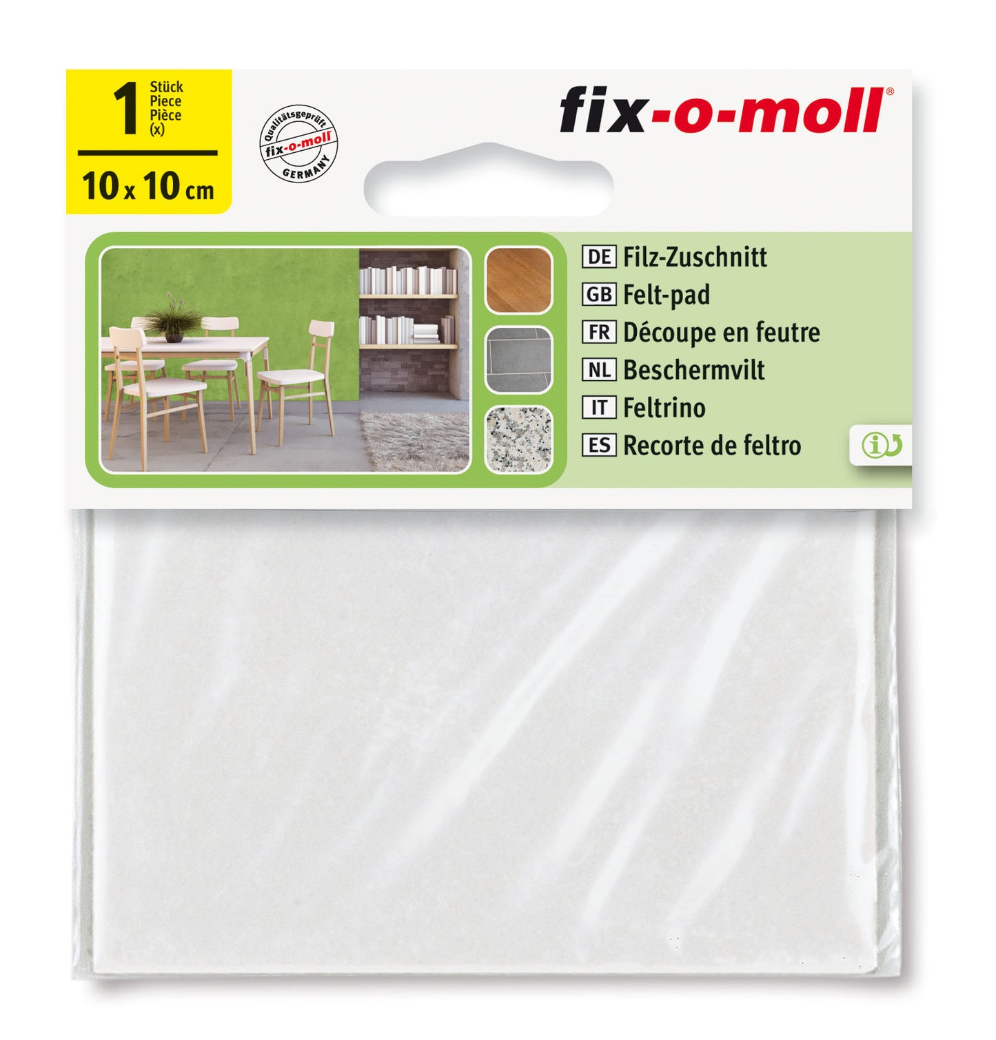 Filtknott selvklebende Hvit 10x10mm (1 stk) - møbelknotter til parkett og stolben