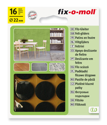 Filtknott selvklebende Brun 22mm (16 stk) - møbelknotter til parkett og stolben