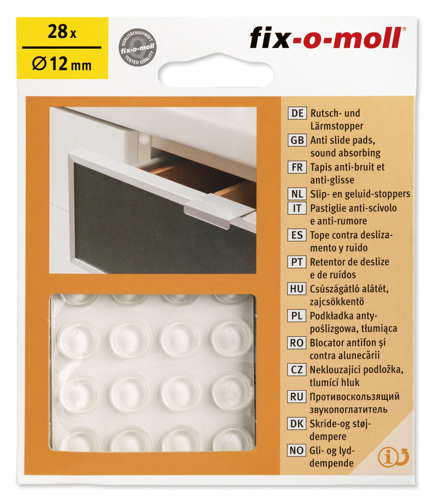 Støy & lyd dempende antiskliputer Ø12mm Transp. (28 stk)