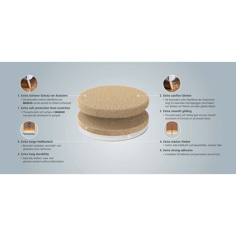 Filtknott selvklebende Beige Bigduo Kampanje 22 stk – beskytter parkett og gulv