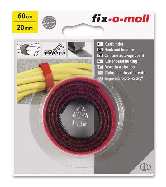 Borrelås dobbel "back-to-back" Rød/Sort (60cmx20mm)