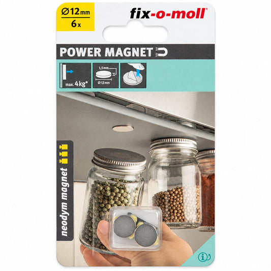 Små sterke selvklebende magneter 12 mm – 4 kg – 6 stk