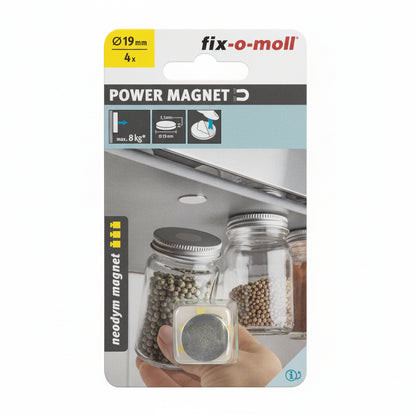 Magnet disc selvlk19mm 8kg 4stk neod.silver