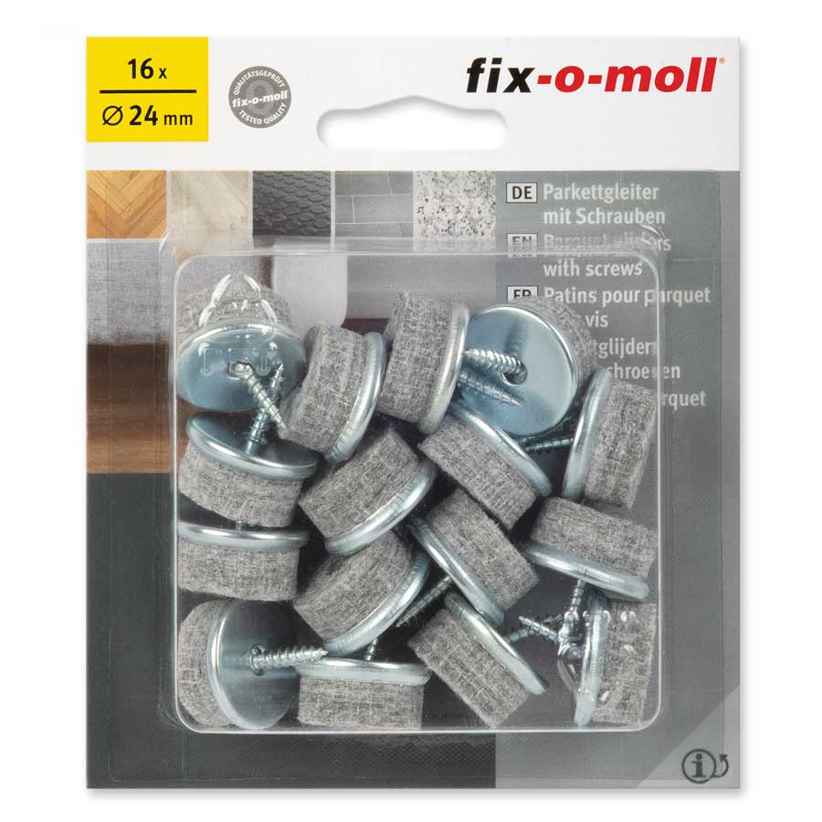 16 stk Ullfilt m skrue 24mm grå