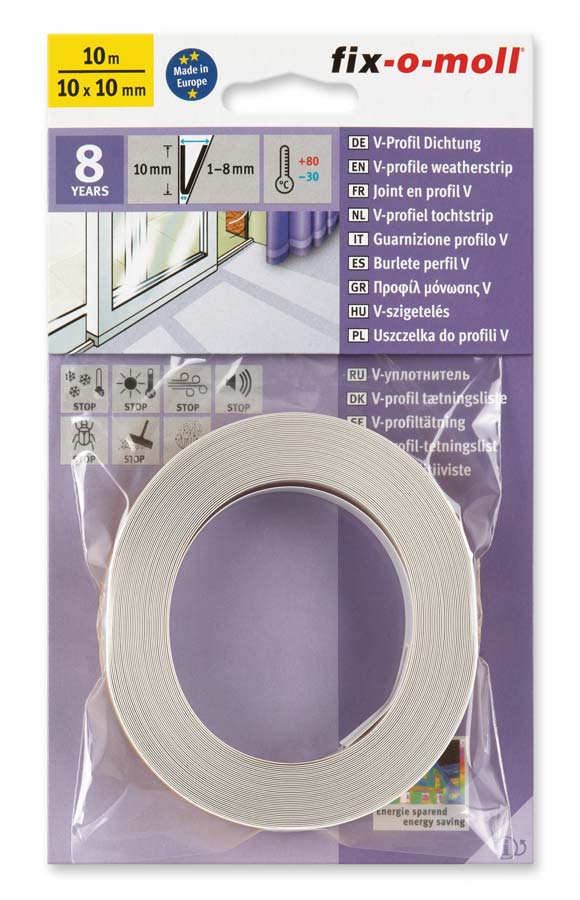 Tetningslist V Hvit 10mx10mm